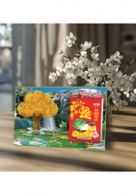 Lịch Để Bàn Ngang 2025 (20 x 30 cm) Viền Vàng Tráng Gương – Chúc Mừng Năm Mới – Gắn Bloc 10.5 x 14.5 cm