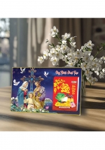 Lịch Để Bàn Ngang 2025 (20 x 30 cm) Viền Vàng Tráng Gương – Công Thành Danh Toại – Gắn Bloc 10.5 x 14.5 cm