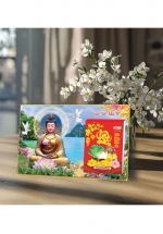 Lịch Để Bàn Ngang 2025 (20 x 30 cm) Viền Vàng Tráng Gương – Vạn Sự Như Ý – Gắn Bloc 10.5 x 14.5 cm