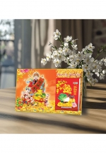 Lịch Để Bàn Ngang 2025 (20 x 30 cm) Viền Vàng Tráng Gương – Phát Lộc Phát Tài – Gắn Bloc 10.5 x 14.5 cm