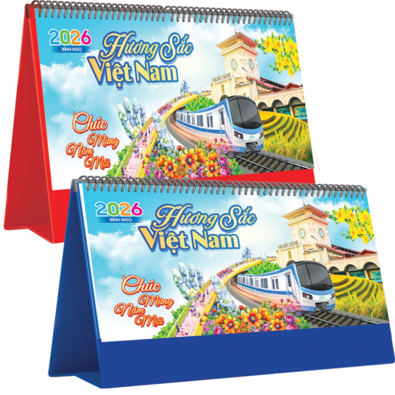 Lịch Để Bàn Ngang 2026 (25 x 12 cm) – Hương Sắc Việt Nam – NSKV17A (Chọn Đế Xanh Hoặc Đỏ)