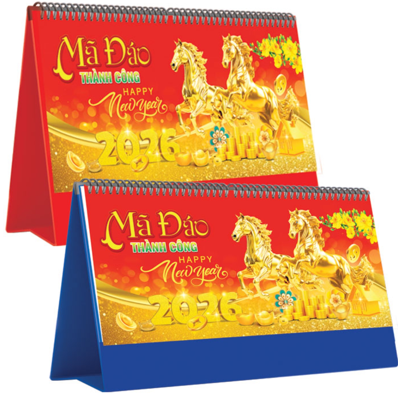 Lịch Để Bàn Ngang 2026 (25 x 12 cm) – Mã Đáo Thành Công – NSKV20A (Chọn Đế Xanh Hoặc Đỏ)