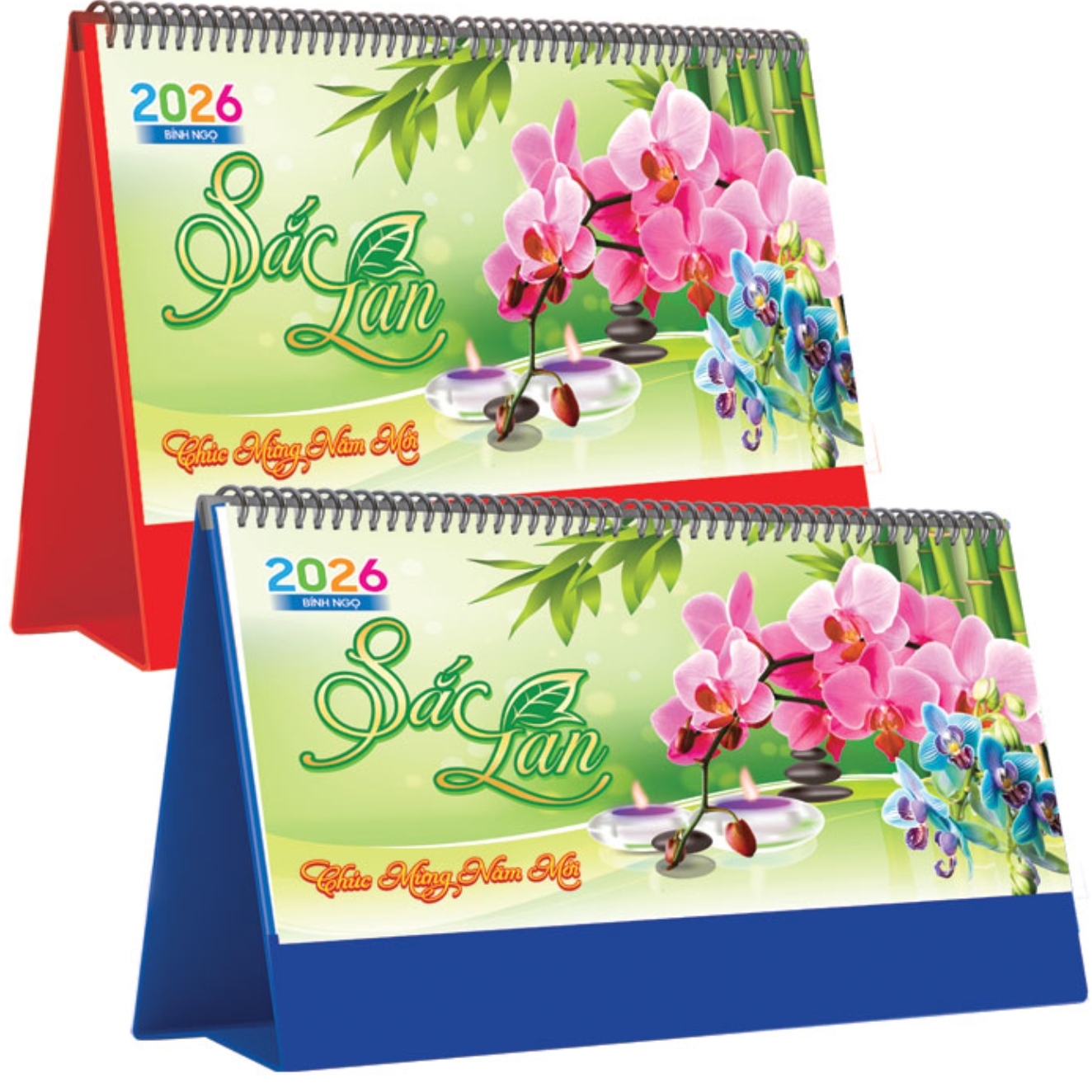 Lịch Để Bàn Ngang 2026 (25 x 12 cm) – Sắc Lan – NSKV22A (Chọn Đế Xanh Hoặc Đỏ)