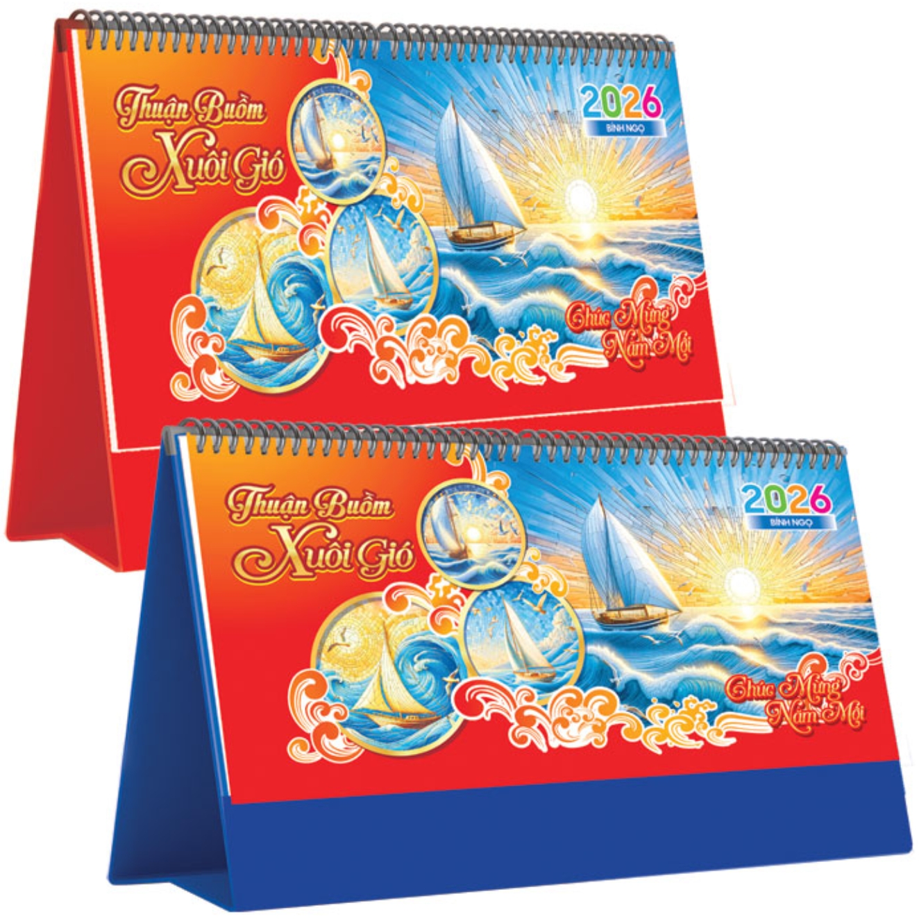 Lịch Để Bàn Ngang 2026 (25 x 12 cm) – Thuận Buồm Xuôi Gió – NSKV23A (Chọn Đế Xanh Hoặc Đỏ)