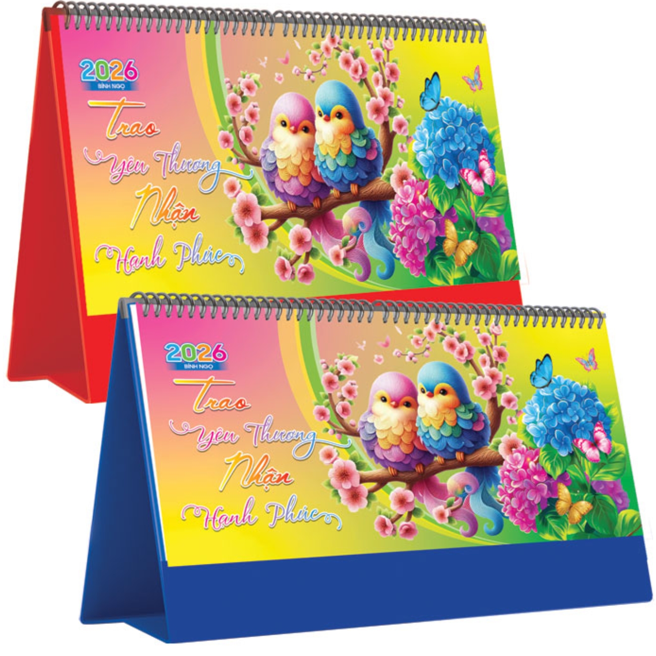 Lịch Để Bàn Ngang 2026 (25 x 12 cm) – Trao Yêu Thương Nhận Hạnh Phúc – NSKV21A (Chọn Đế Xanh Hoặc Đỏ)