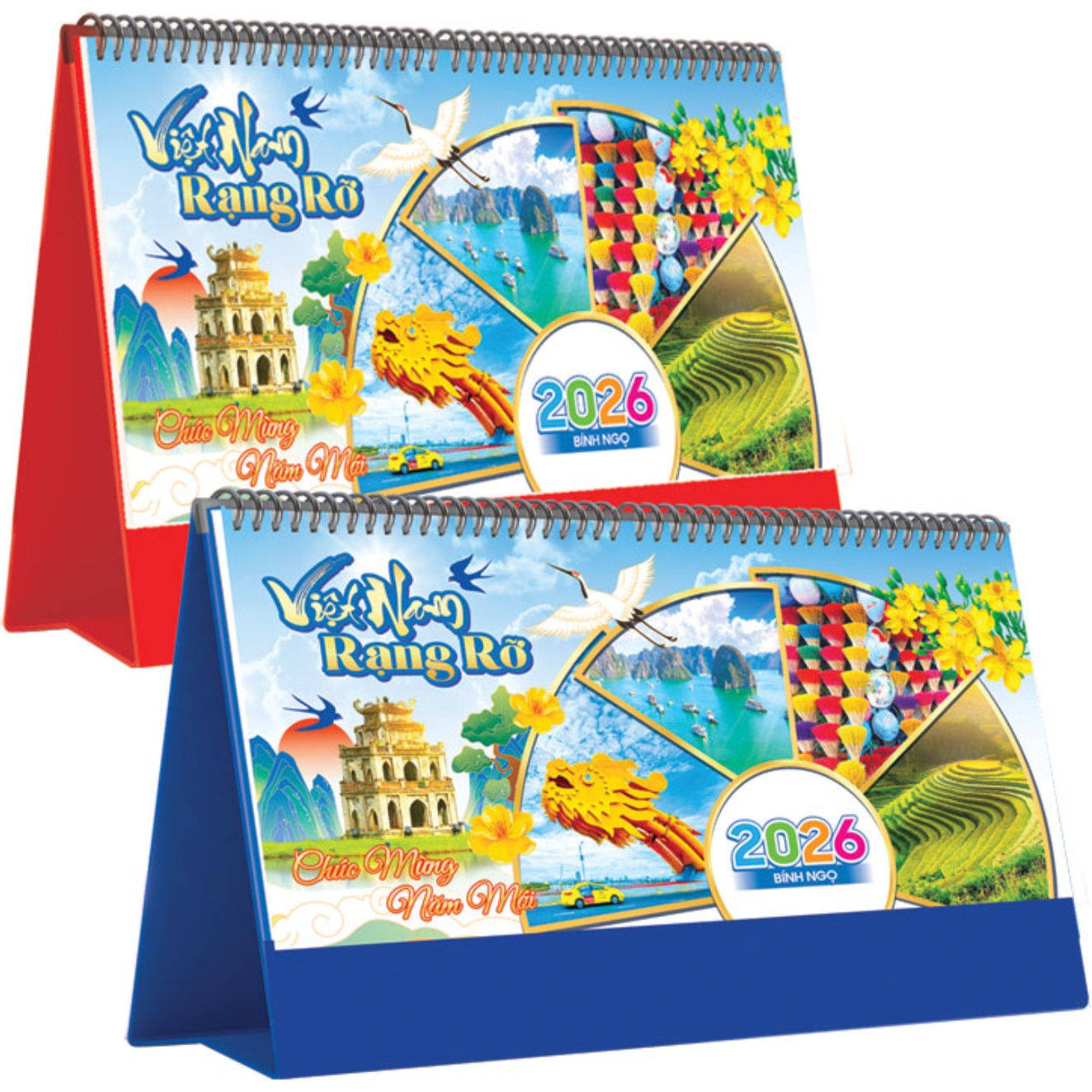 Lịch Để Bàn Ngang 2026 (25 x 12 cm) – Việt Nam Rạng Rỡ – NSKV24A (Chọn Đế Xanh Hoặc Đỏ)