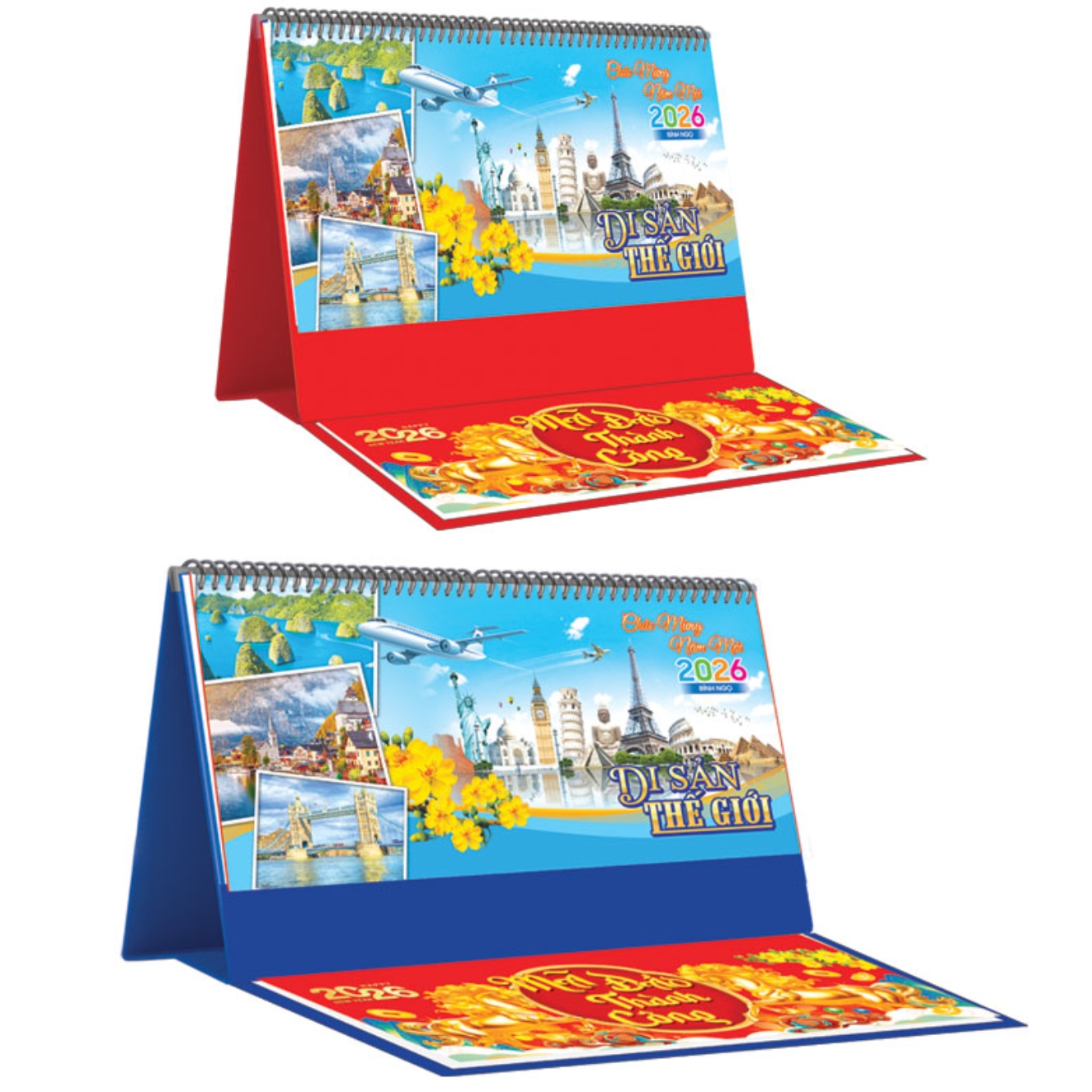 Lịch Để Bàn Ngang 2026 Có Note (25 x 12 cm) – Di Sản Thế Giới – NSKV16B (Chọn Đế Xanh Hoặc Đỏ)