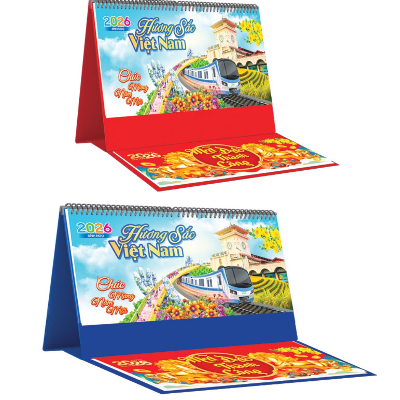 Lịch Để Bàn Ngang 2026 Có Note (25 x 12 cm) – Hương Sắc Việt Nam – NSKV17B (Chọn Đế Xanh Hoặc Đỏ)