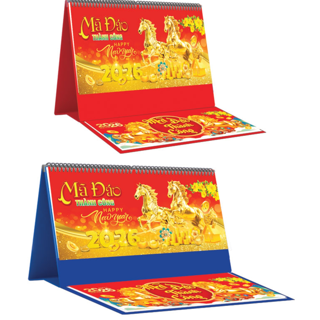 Lịch Để Bàn Ngang 2026 Có Note (25 x 12 cm) – Mã Đáo Thành Công – NSKV20B (Chọn Đế Xanh Hoặc Đỏ)