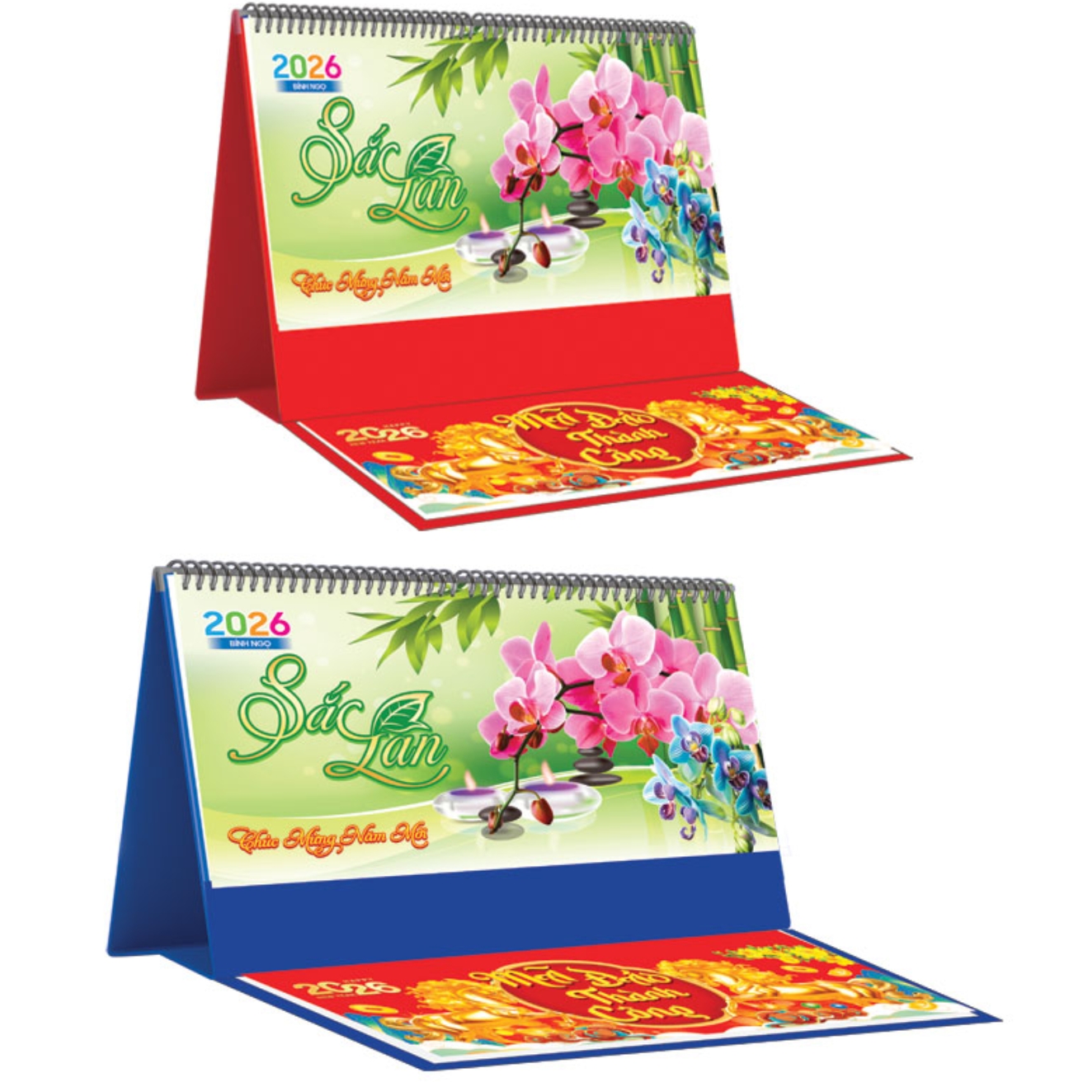 Lịch Để Bàn Ngang 2026 Có Note (25 x 12 cm) – Sắc Lan – NSKV22B (Chọn Đế Xanh Hoặc Đỏ)