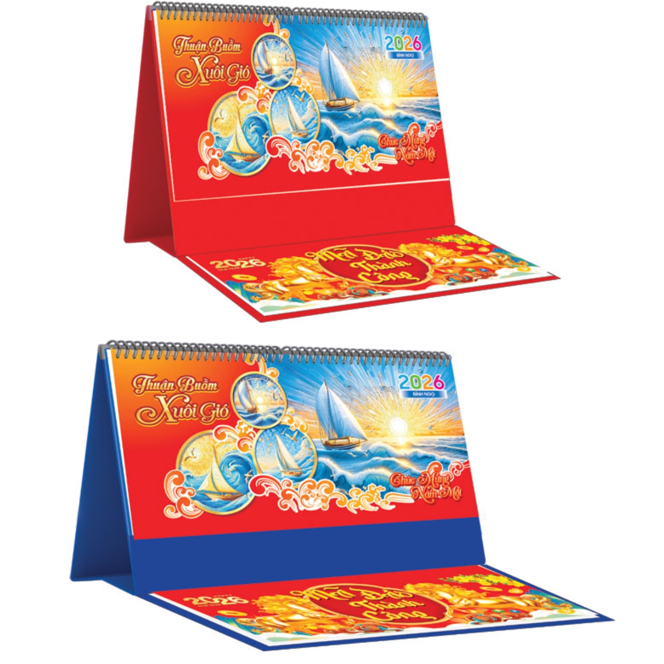 Lịch Để Bàn Ngang 2026 Có Note (25 x 12 cm) – Thuận Buồm Xuôi Gió – NSKV23B (Chọn Đế Xanh Hoặc Đỏ)