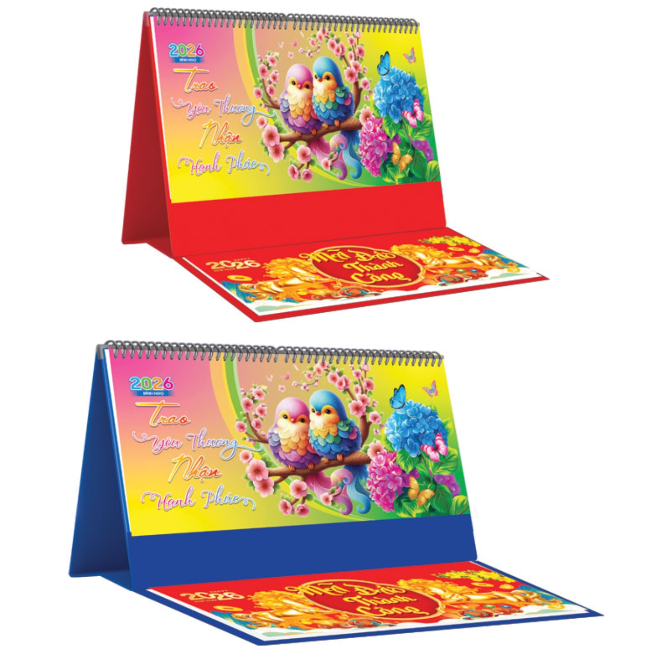 Lịch Để Bàn Ngang 2026 Có Note (25 x 12 cm) – Trao Yêu Thương Nhận Hạnh Phúc – NSKV21B (Chọn Đế Xanh Hoặc Đỏ)