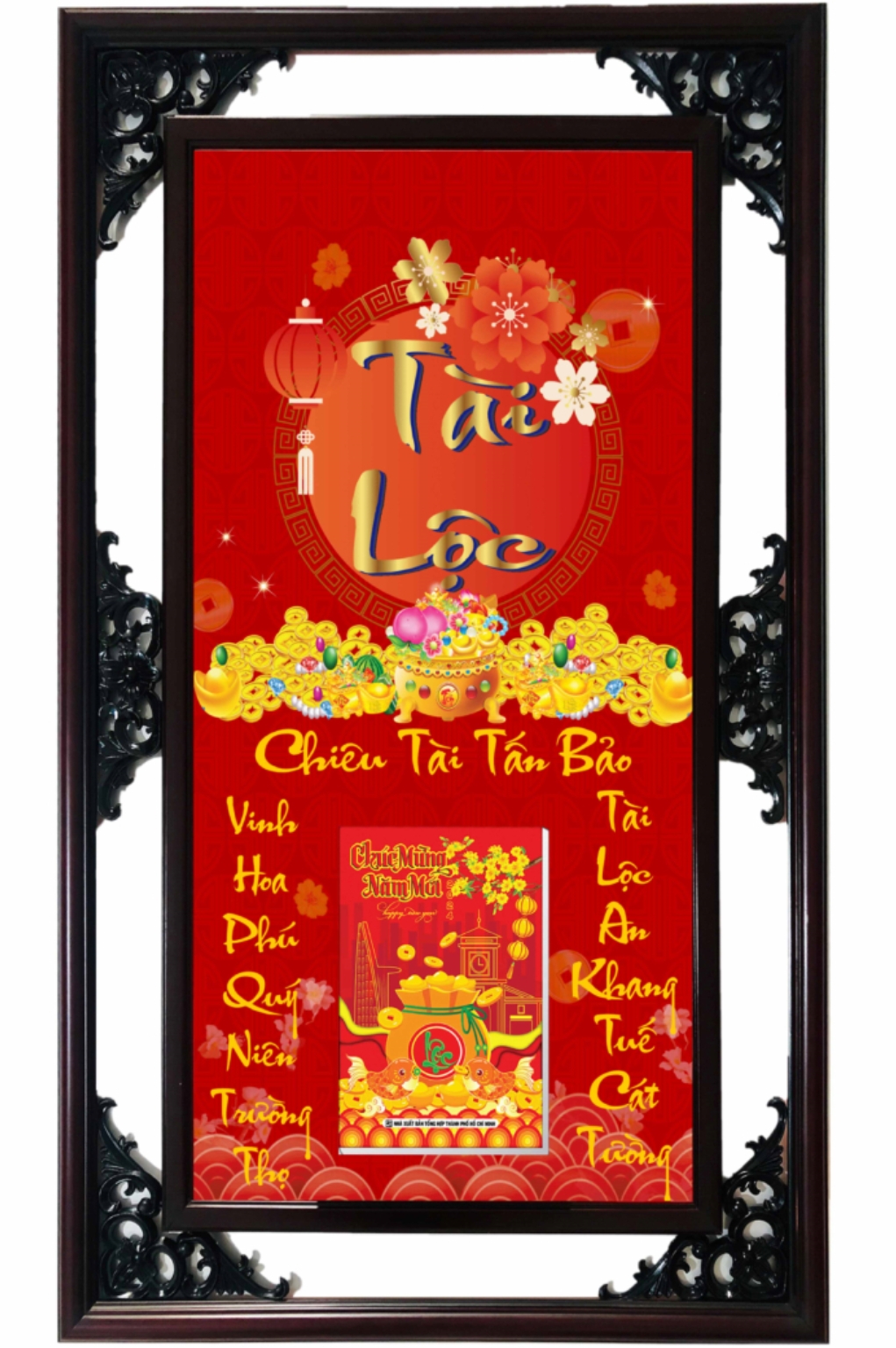 Lịch Gỗ Cao Cấp 2026 Chiêu Tài Tấn Bảo Khung Đôi (52 x 82 cm) – NS11