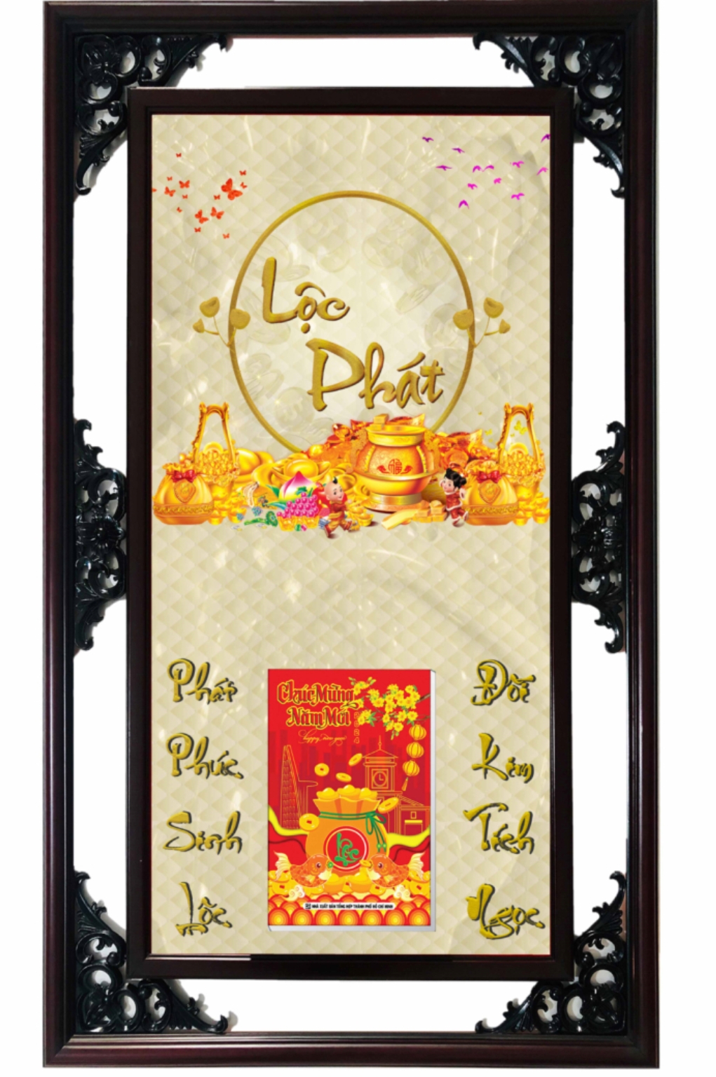 Lịch Gỗ Cao Cấp 2026 Chữ Lộc Phát Khung Đôi (52 x 82 cm) – NS19 – In Quảng Cáo Logo Theo Yêu Cầu