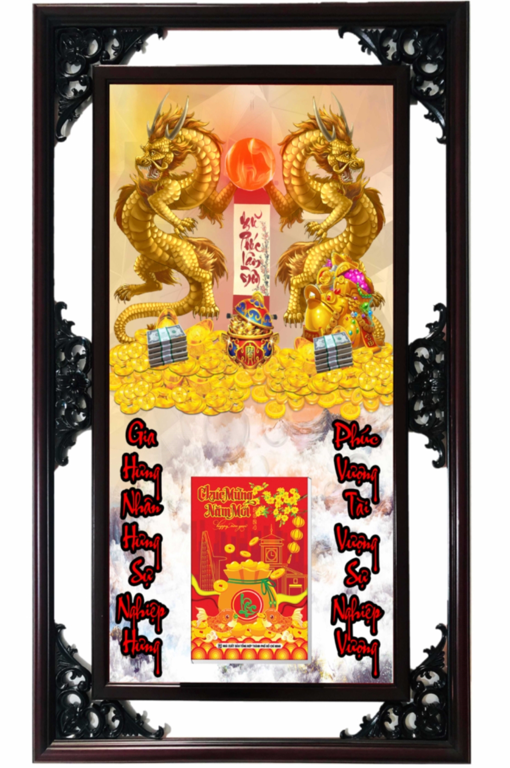 Lịch Gỗ Cao Cấp 2026 Đôi Rồng Vàng Khung Đôi (52 x 82 cm) – NS25