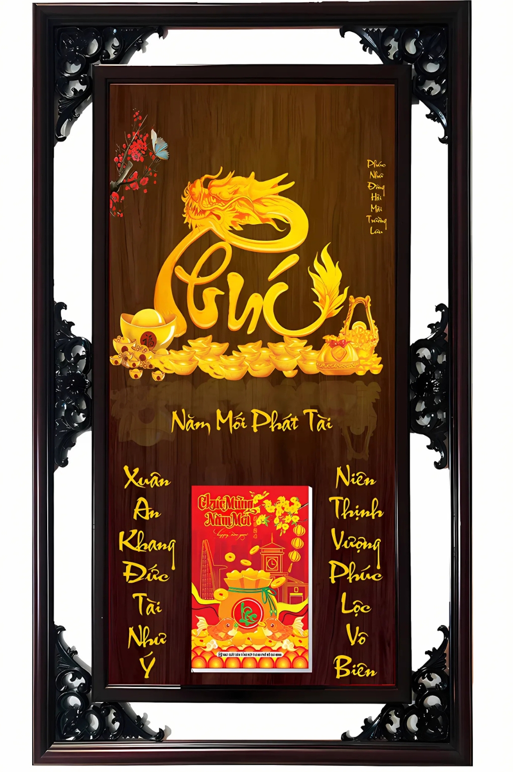 Lịch Gỗ Cao Cấp 2026 Năm Mới Phát Tài Khung Đôi (52 x 82 cm) – NS04