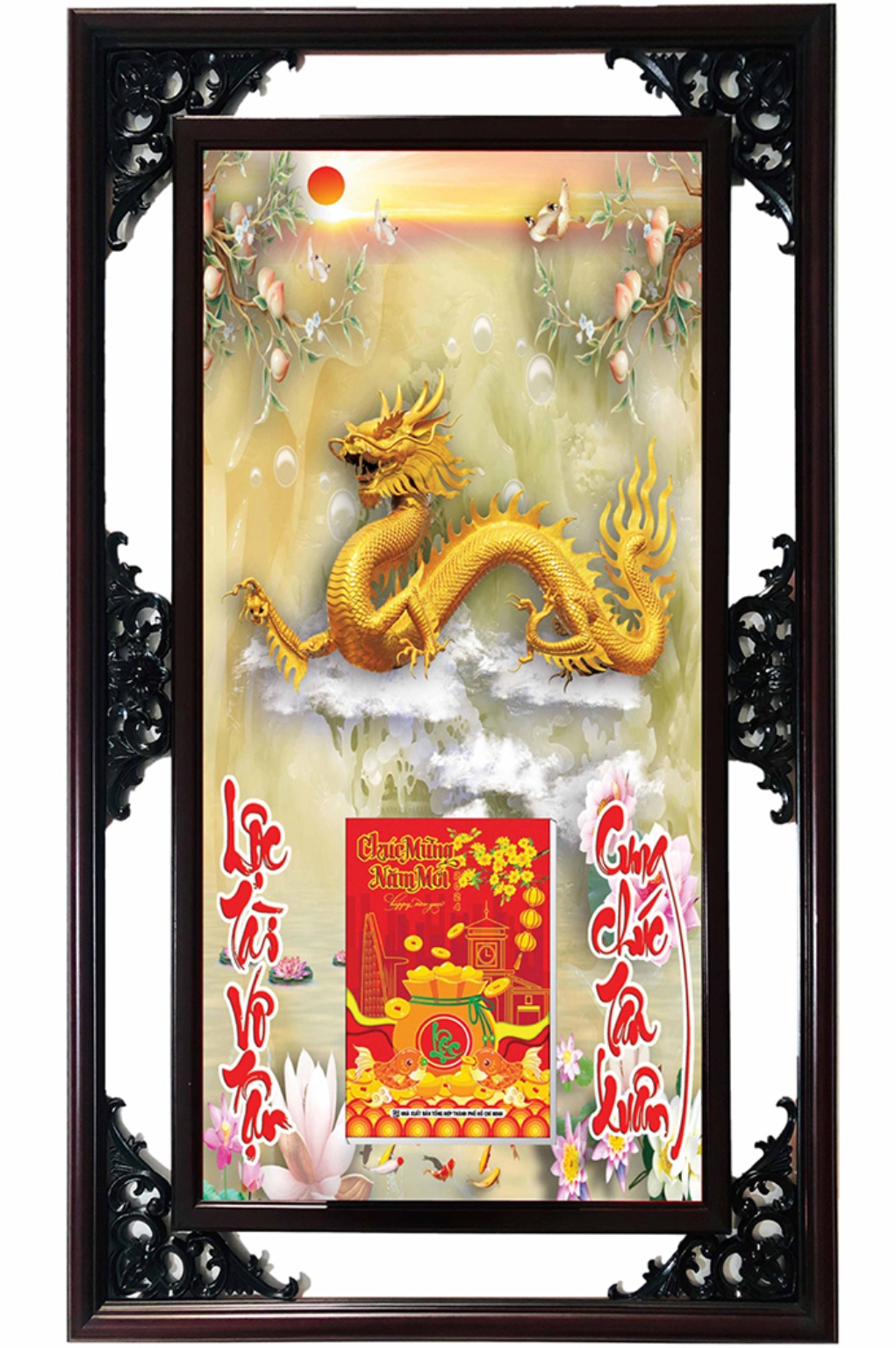 Lịch Gỗ Cao Cấp 2026 Rồng Vàng Khung Đôi (52 x 82 cm) – NS08