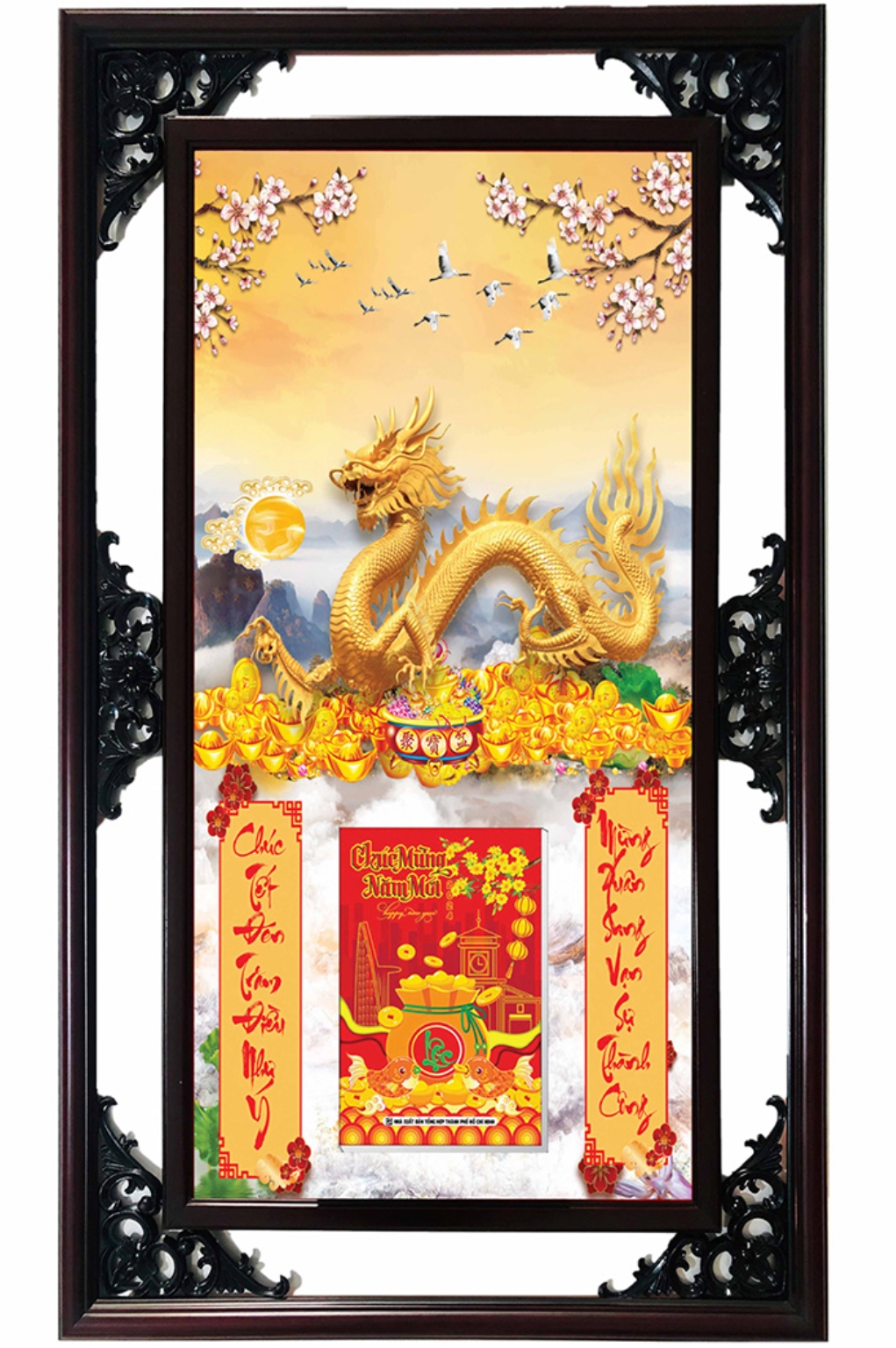 Lịch Gỗ Cao Cấp 2026 Rồng Vàng Khung Đôi (52 x 82 cm) – NS10