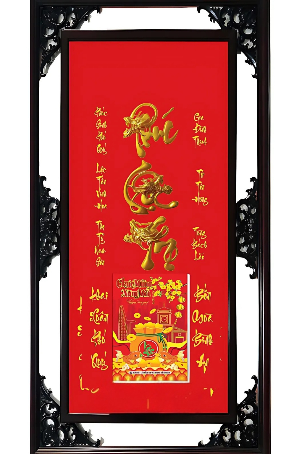 Lịch Gỗ Cao Cấp 2026 Tài Lộc Khung Đôi Dán Nổi (52 x 82 cm) – Phúc Lộc Thọ 03