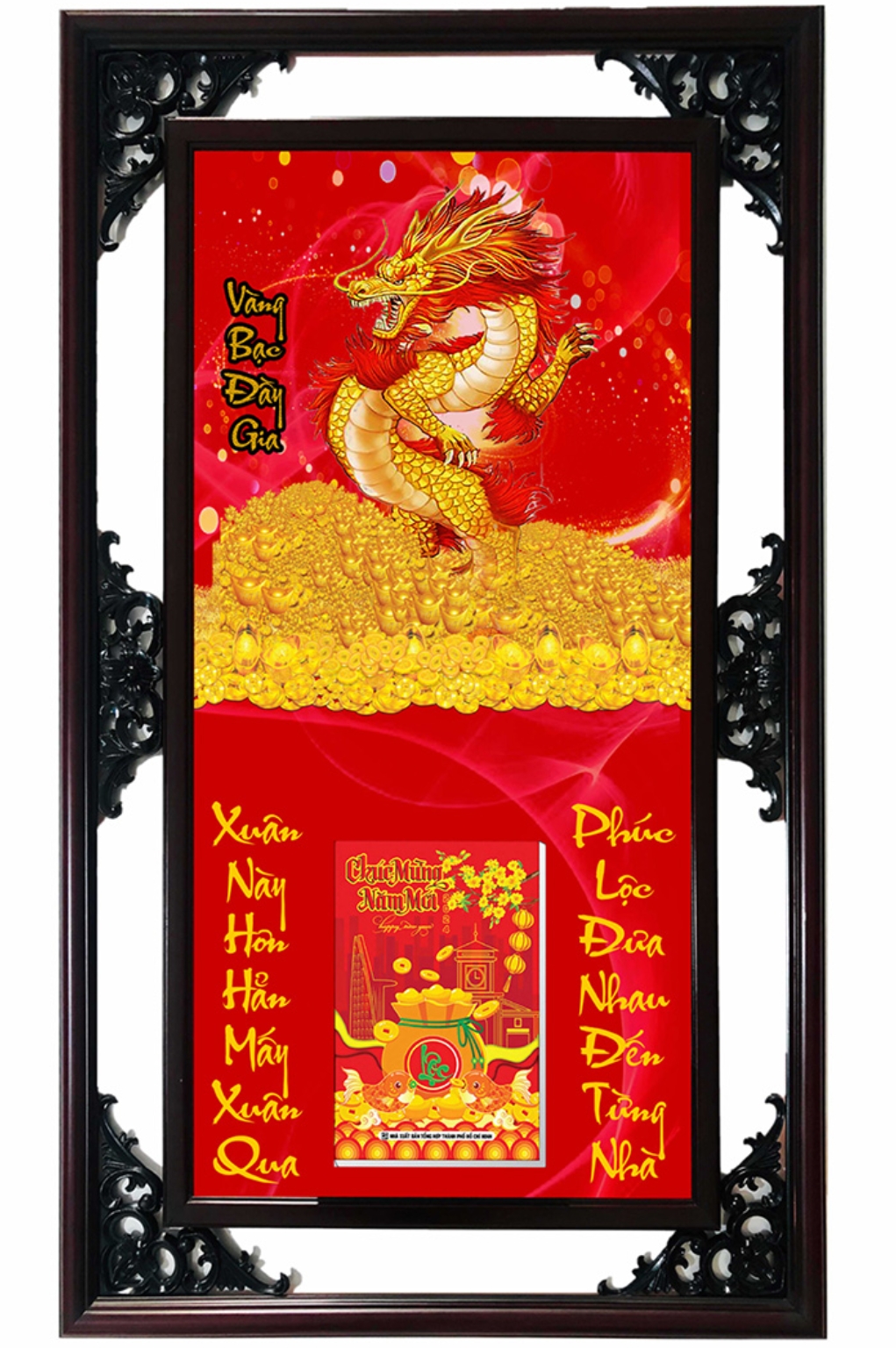 Lịch Gỗ Cao Cấp 2026 Vàng Bạc Đầy Gia Khung Đôi (52 x 82 cm) – NS24