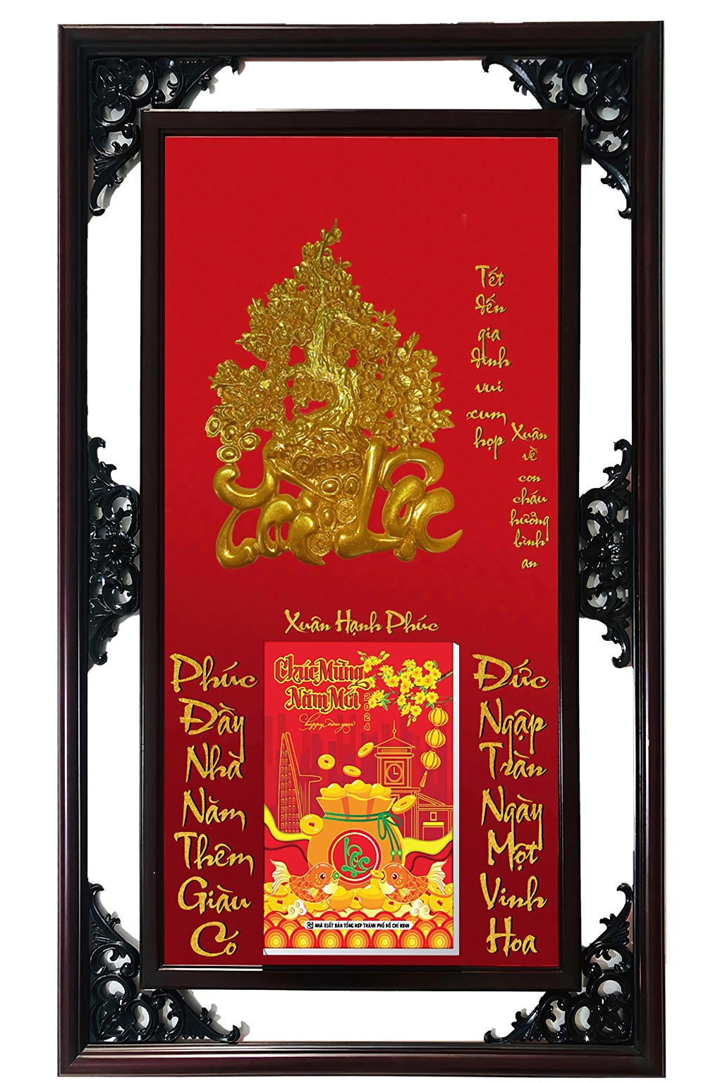Lịch Gỗ Cao Cấp 2026 Xuân Hạnh Phúc Khung Đôi Dán Nổi (52 x 82 cm) – NS02