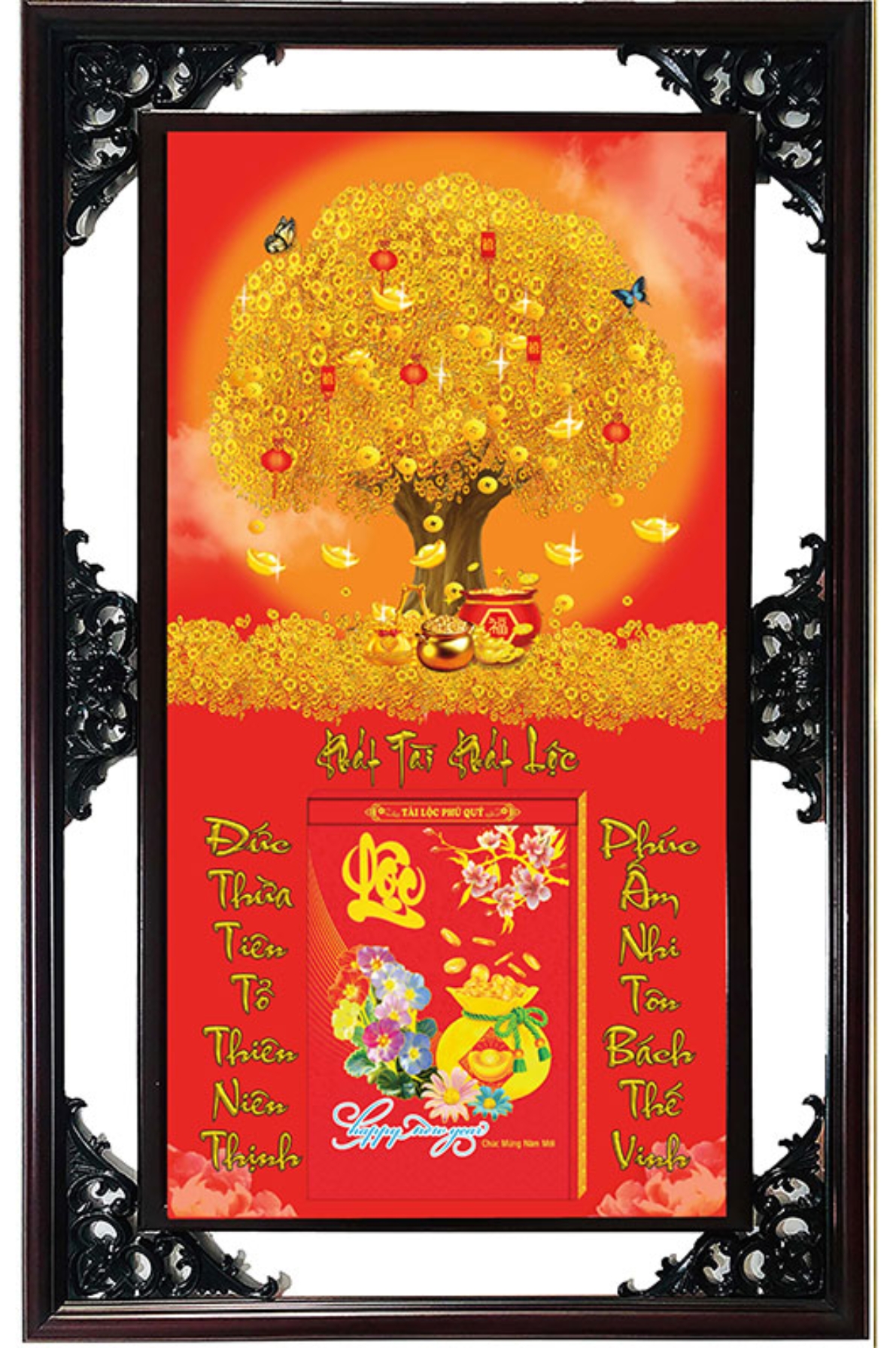 Lịch Gỗ Cao Cấp 2026 Cây Kim Tiền Khung Đôi (52 x 82 cm) – NS08
