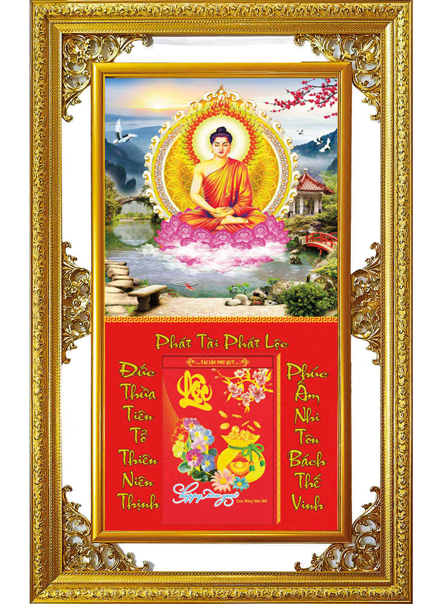 Lịch Gỗ Cao Cấp 2026 Khung Đôi Vàng (56 x 88 cm) – Phật Thích Ca Mâu Ni – NS10