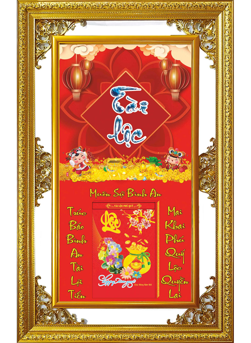 Lịch Gỗ Cao Cấp 2026 Khung Đôi Vàng (56 x 88 cm) – Tài Lộc – NS11