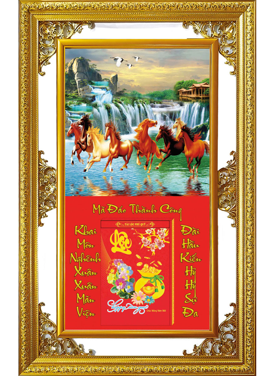Lịch Gỗ Cao Cấp 2026 Khung Đôi Vàng (56 x 88 cm) – Mã Đáo Thành Công – NS09