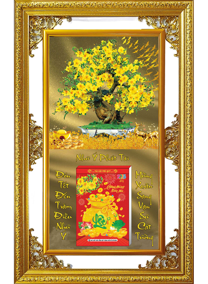 Lịch Gỗ Cao Cấp 2026 Khung Đôi Vàng (56 x 88 cm) – Cây Mai – NS02