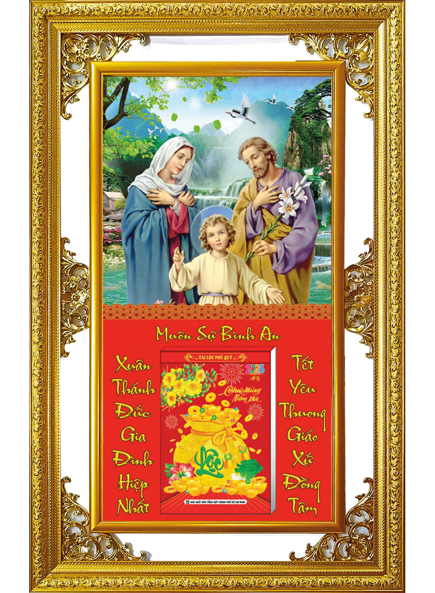 Lịch Gỗ Cao Cấp 2026 Khung Đôi Vàng (56 x 88 cm) – Công Giáo – NS06