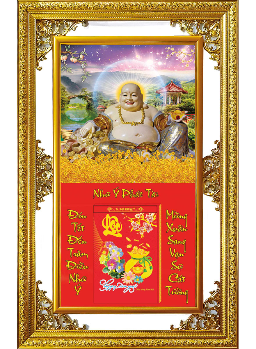 Lịch Gỗ Cao Cấp 2026 Khung Đôi Vàng (56 x 88 cm) – Phật Di Lặc – NS07