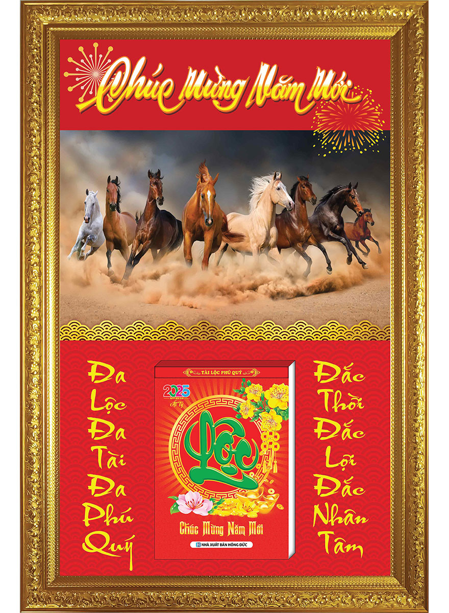Lịch Gỗ Cao Cấp 2026 Khung Đơn Vàng (48 x 73 cm) – Mã Đáo Thành Công