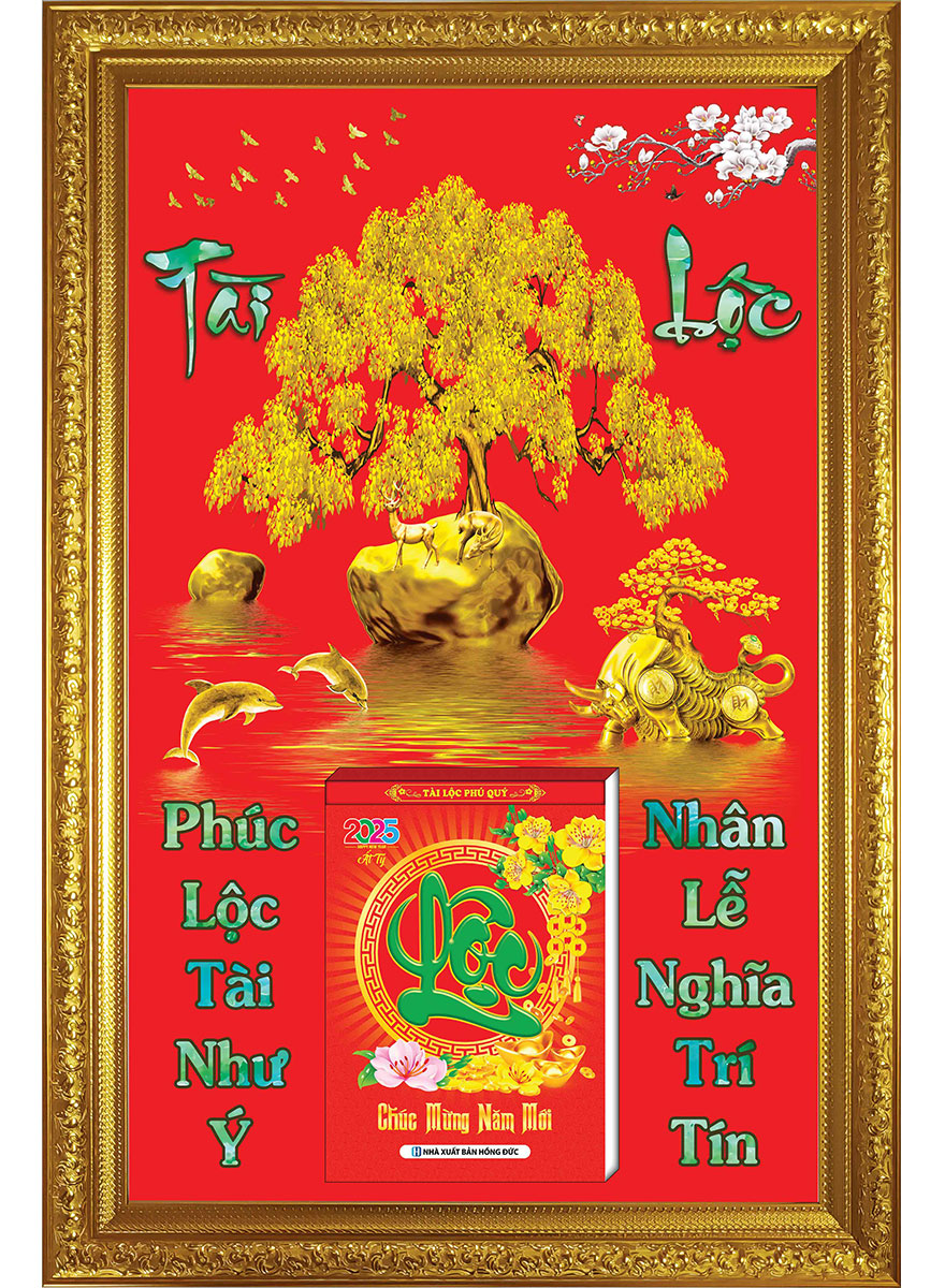 Lịch Gỗ Cao Cấp 2026 Khung Đơn Vàng (48 x 73 cm) – Tài Lộc