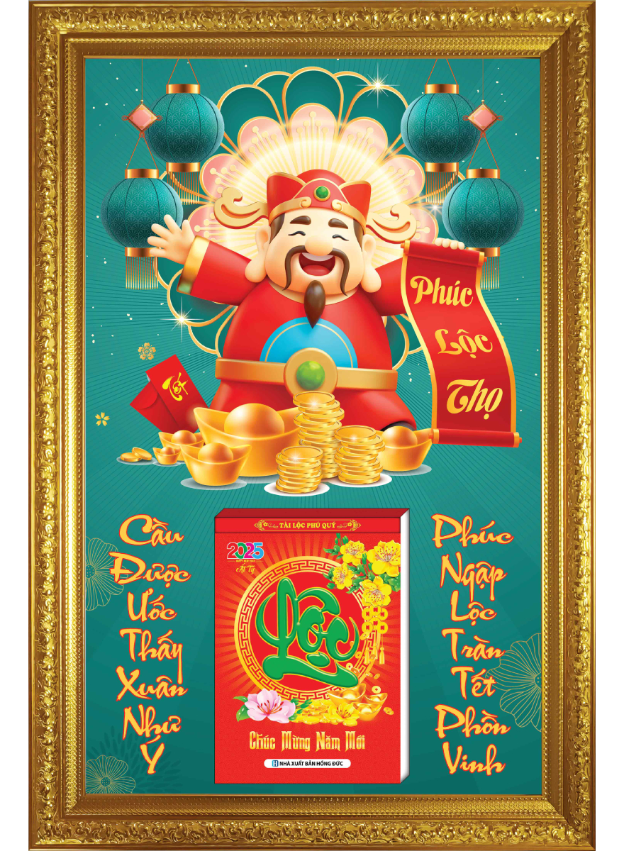 Lịch Gỗ Cao Cấp 2026 Khung Đơn Vàng (48 x 73 cm) – Thần Tài