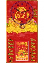 Lịch Gỗ Đồng Hồ Treo Tường Laminate Tráng Gương Bọc Viền Cao Cấp 2025 (39 x 79 cm) – Phúc Lộc Cát Tường (NSDH16)