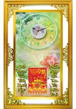 Lịch Gỗ Phù Điêu Đồng Hồ Cao Cấp Khung Đôi Vàng 2025 (56 x 88 cm) – Hoa Sen (NSDH02)