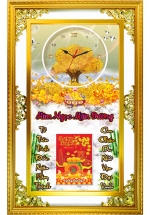 Lịch Gỗ Phù Điêu Đồng Hồ Cao Cấp Khung Đôi Vàng 2025 (56 x 88 cm) – Kim Ngọc Mãn Đường (NSDH08)