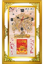 Lịch Gỗ Phù Điêu Đồng Hồ Cao Cấp Khung Đôi Vàng 2025 (56 x 88 cm) – Phát Tài Phát Lộc (NSDH09)