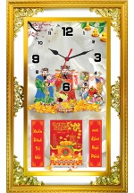 Lịch Gỗ Phù Điêu Đồng Hồ Cao Cấp Khung Đôi Vàng 2025 (56 x 88 cm) – Phúc Lộc Thọ (NSDH20)