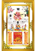 Lịch Gỗ Phù Điêu Đồng Hồ Cao Cấp Khung Đôi Vàng 2025 (56 x 88 cm) – Phúc Lộc Thọ (NSDH19)