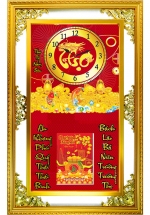 Lịch Gỗ Phù Điêu Đồng Hồ Cao Cấp Khung Đôi Vàng 2025 (56 x 88 cm) – Thọ Tỷ Nam Sơn (NSDH06)