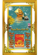Lịch Gỗ Phù Điêu Đồng Hồ Cao Cấp Khung Đôi Vàng 2025 (56 x 88 cm) – Thuận Buồm Xuôi Gió (NSDH10)