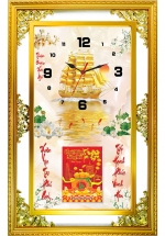 Lịch Gỗ Phù Điêu Đồng Hồ Cao Cấp Khung Đôi Vàng 2025 (56 x 88 cm) – Thuận Buồm Xuôi Gió (NSDH05)