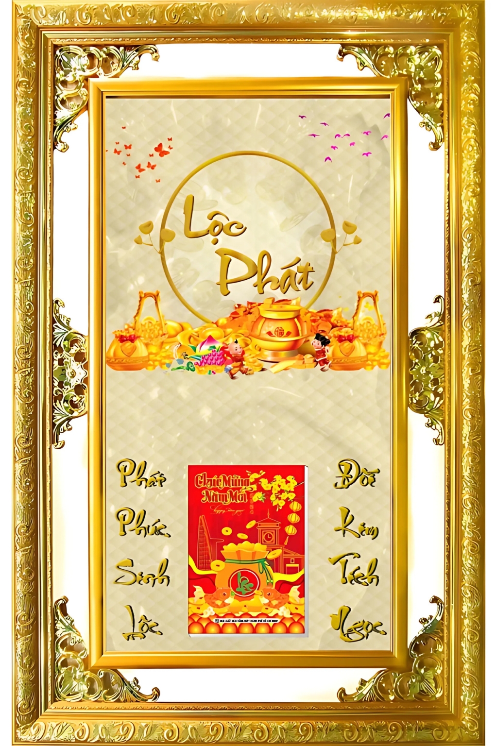 Lịch Gỗ Phù Điêu Treo Tường Cao Cấp Khung Đôi Vàng 2026 (56 x 86 cm) – Chữ Lộc Phát (NS17)