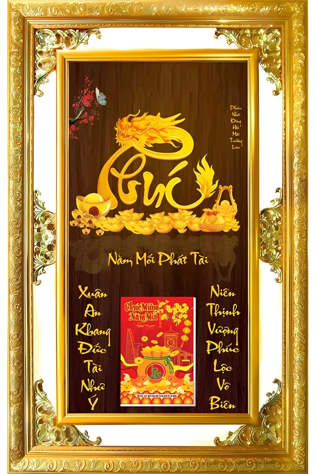 Lịch Gỗ Phù Điêu Treo Tường Cao Cấp Khung Đôi Vàng 2026 (56 x 86 cm) – Chữ Phúc (NS06)