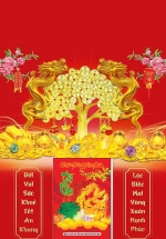 Lịch Gỗ Tết 2025 Tráng Gương Treo Tường Laminate – Cây Tài Lộc Và Rồng Vàng (40 x 60 cm)