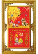 Lịch Gỗ Tết 2025 Phù Điêu Đồng Hồ Khung Đôi Vàng (56 x 88 cm) – Cây Kim Tiền – NSDH02