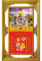 Lịch Gỗ Tết 2025 Phù Điêu Đồng Hồ Khung Đôi Vàng (56 x 88 cm) – Phật Di Lặc – NSDH01