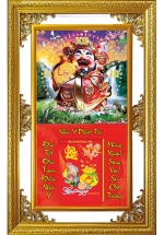 Lịch Gỗ Tết 2025 Phù Điêu Đồng Hồ Khung Đôi Vàng (56 x 88 cm) – Thần Tài – NSDH04